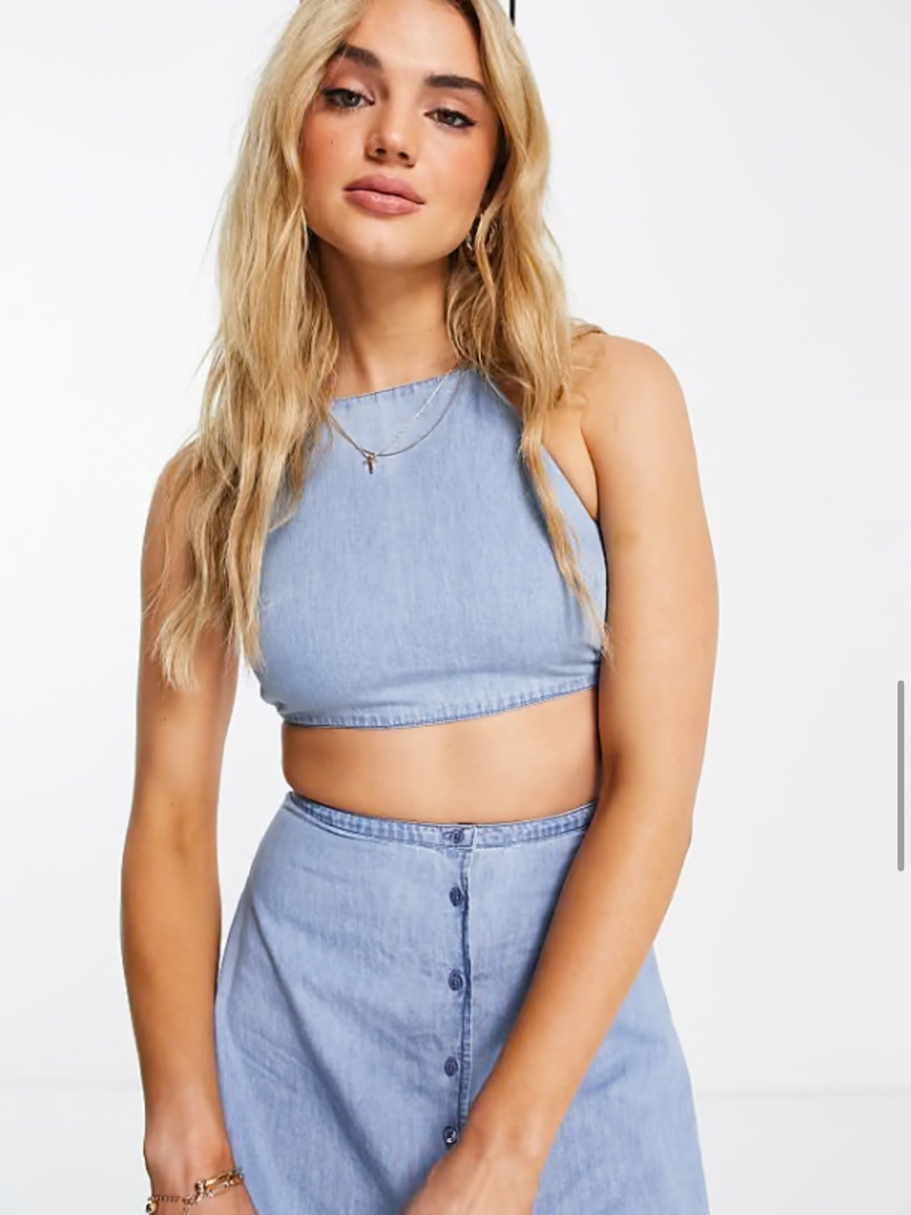 ASOS Light Blue Denim Button-Front Circle Skirt and Top